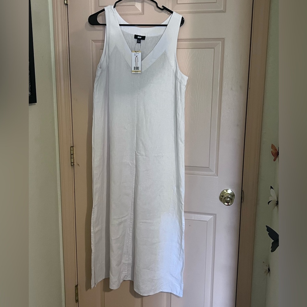 DKNY White V-Neck Dress